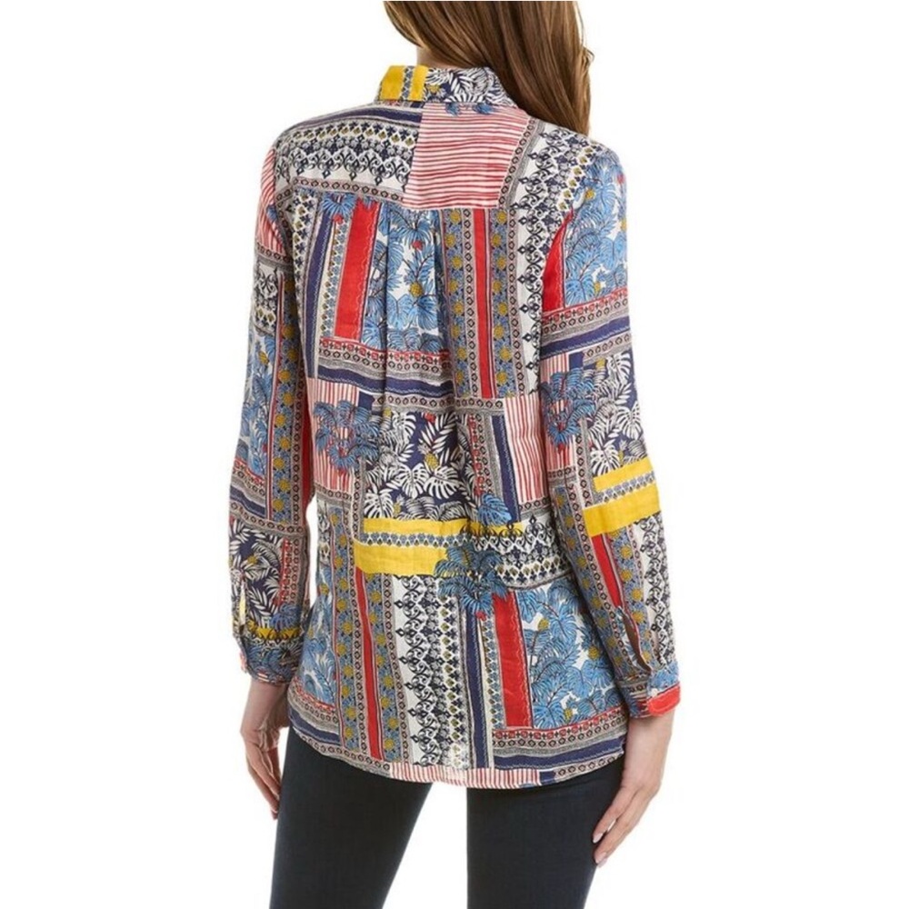 J Mclaughlin Britt Linen Blouse Patchwork Print Xs - image 2